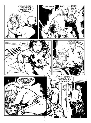 La tavola di pagina 9 del numero 1. I genitori litigano e la bambina viene colpita