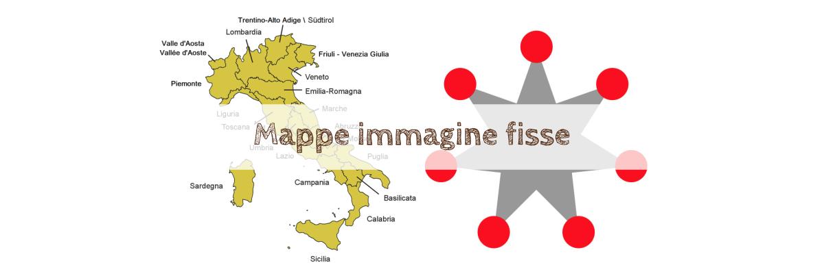 Sagoma dell'Italia suddivisa in regioni e una stella a sette punte