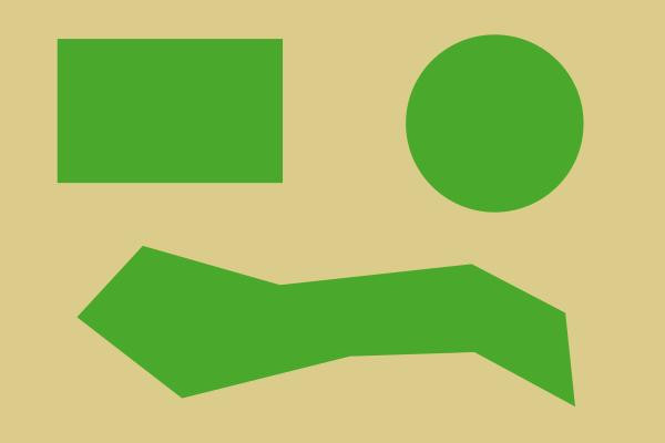 Semplici figure geometriche: un rettangolo, un cerchio e un poligono irregolare