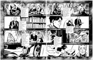Una doppia pagina di un libro, con le vignette e decorazioni