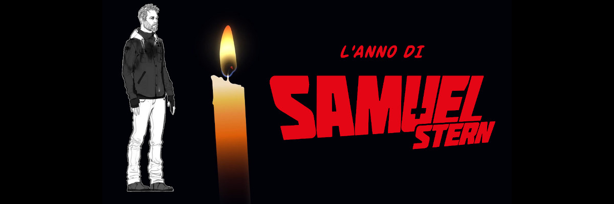 Samuel Stern, una candela accesa e la scritta "L'anno di Samuel Stern"