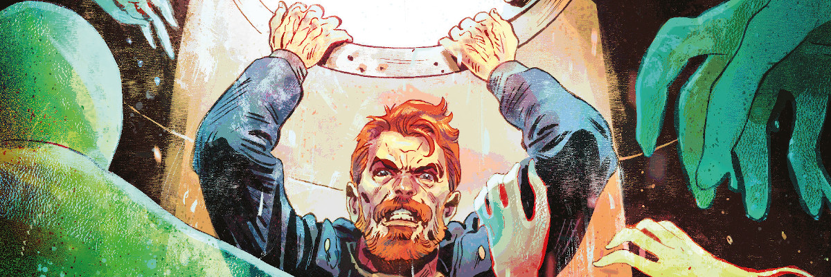 Particolare della copertina del numero 12: Samuel Stern è aggrappato a qualcosa e lotta contro una sorta di fantasmi
