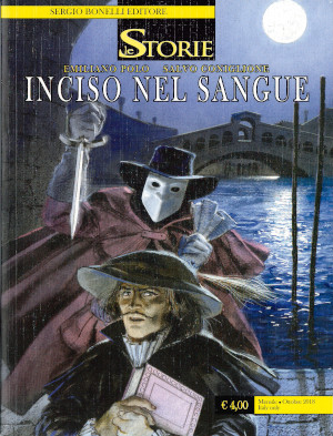 Nella Venezia antica, un uomo mascherato sta per pugnalare un altro uomo