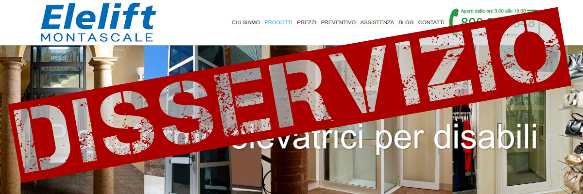 Pagina del sito Elelift sormontata dalla scritta "Disservizio"
