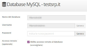 La casella Abilita accesso remoto al database è selezionata