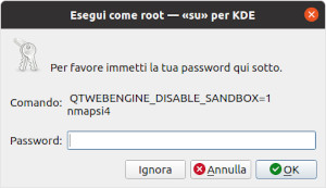 La finestra ti chiede di inserire la password di amministratore