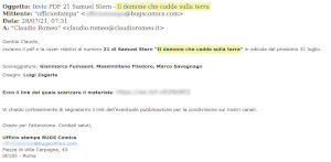 L'email in cui è riportato il titolo dell'albo, con la minuscola