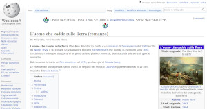 La pagina di Wikipedia dedicata al romanzo L'uomo che cadde sulla Terra