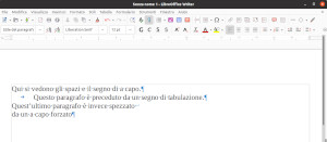 Insieme con il testo sono mostrati in azzurro i caratteri di formattazione
