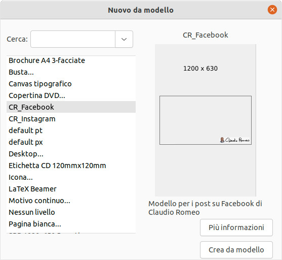 A sinistra, l'elenco dei modelli, a destra l'anteprima del modello selezionato
