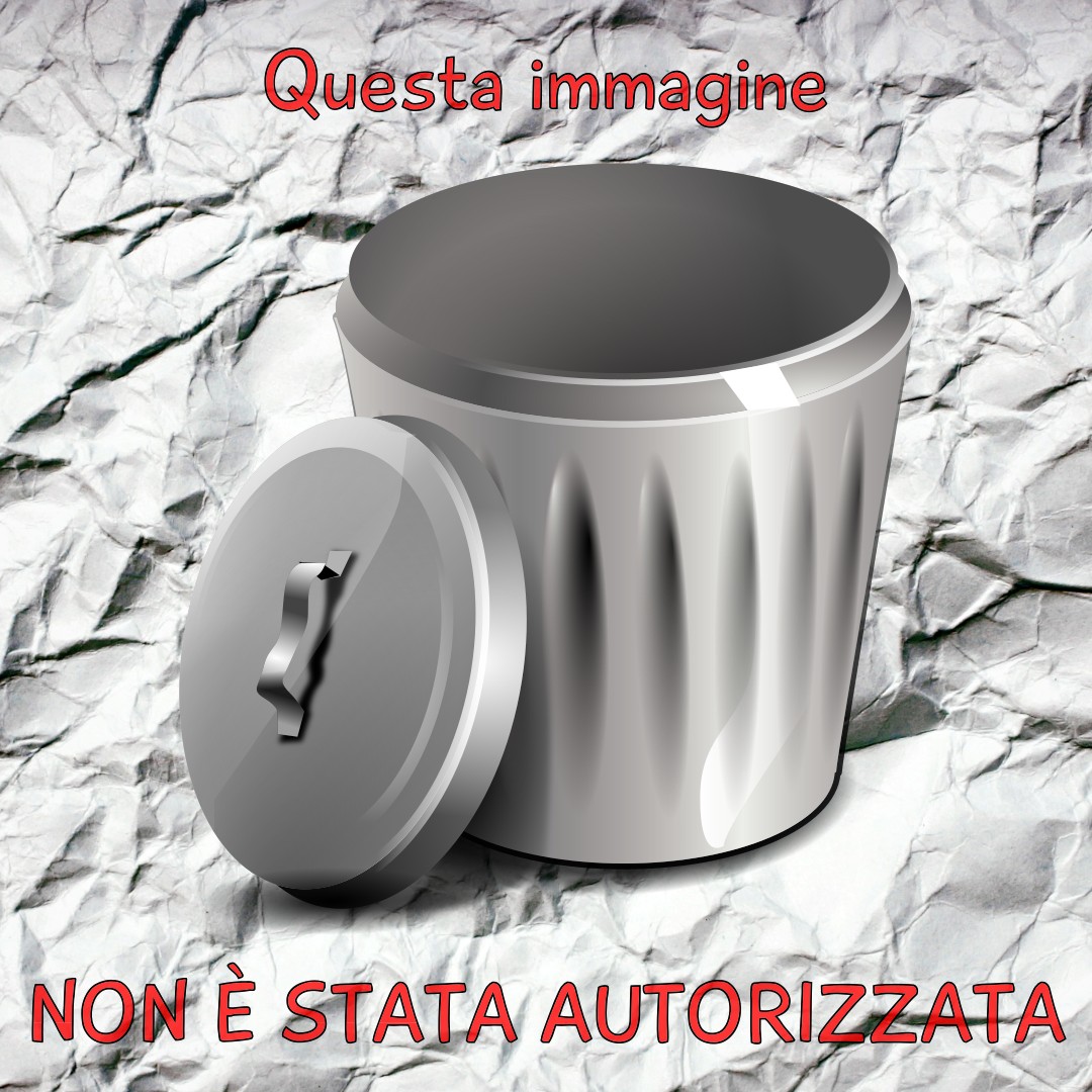 Un bidone della spazzatura e la scritta "Questa immagine non è stata autorizzata"