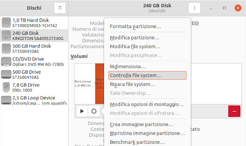Il comando Controlla file system