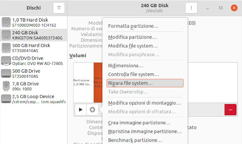 Il comando Ripara file system