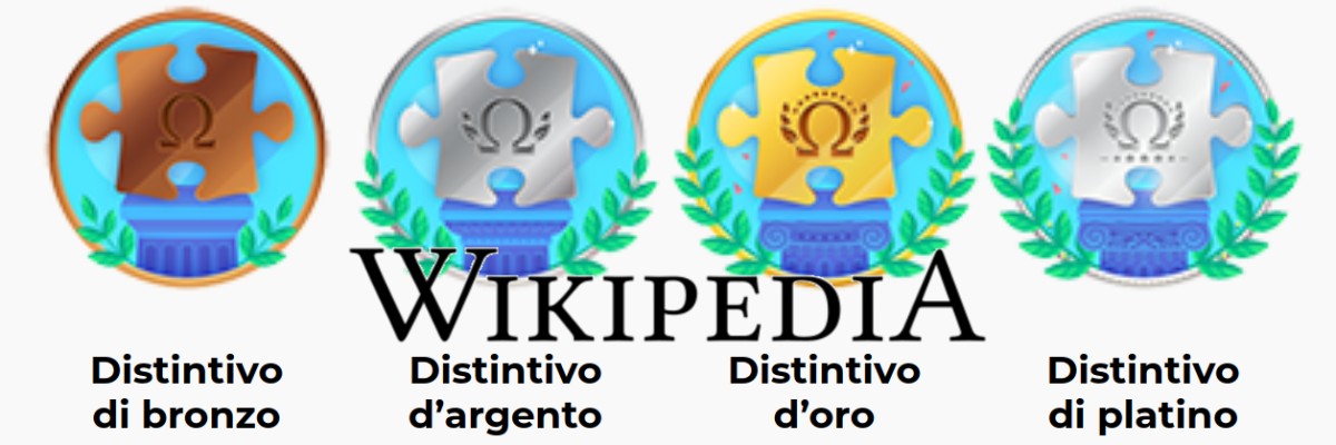 I quattro distintivi (dal bronzo al platino) di Wikipedia